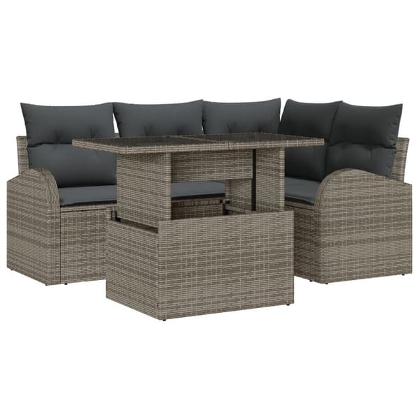 Trädgårdsoffset med kudde 5 pcs Grå Poly rattan