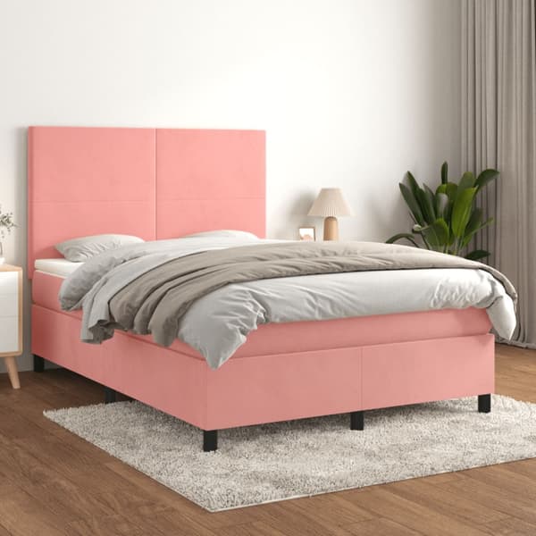 Ramsäng med madrass rosa 140x200 cm sammet