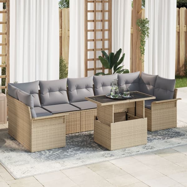 Trädgårdsoffset med kudde 8 pcs Beige Poly rattan