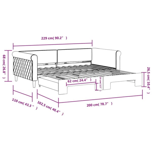 Dagbädd utdragbar mörkgrön 100x200 cm sammet