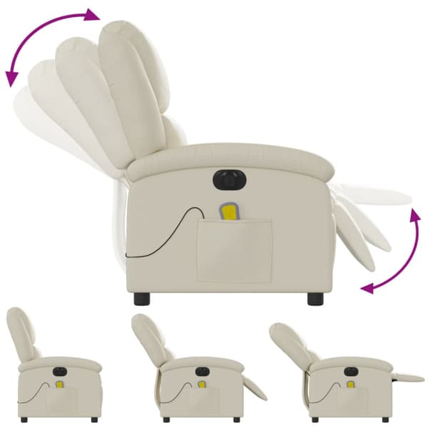 Elektrisk massagefåtölj gräddvit konstläder