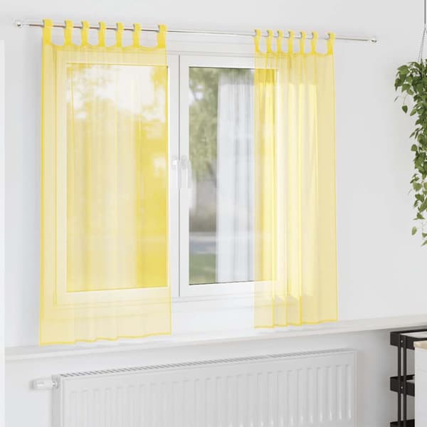 Voile gardiner med stångfickor 2 st gul