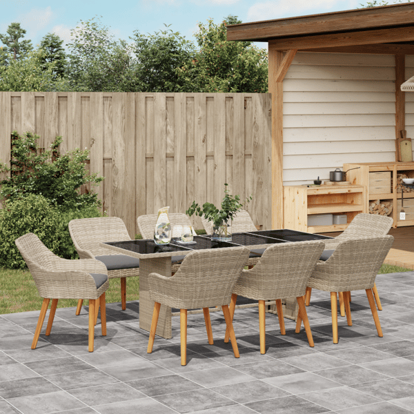 Trädgårdsmöbelset 9 pcs Ljusgrå konstrotting