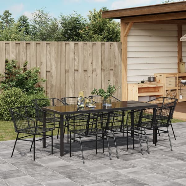 Trädgårdsmöbelset 9 pcs Svart konstrotting