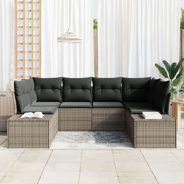 Trädgårdsoffset med kudde 6 pcs Grå konstrotting