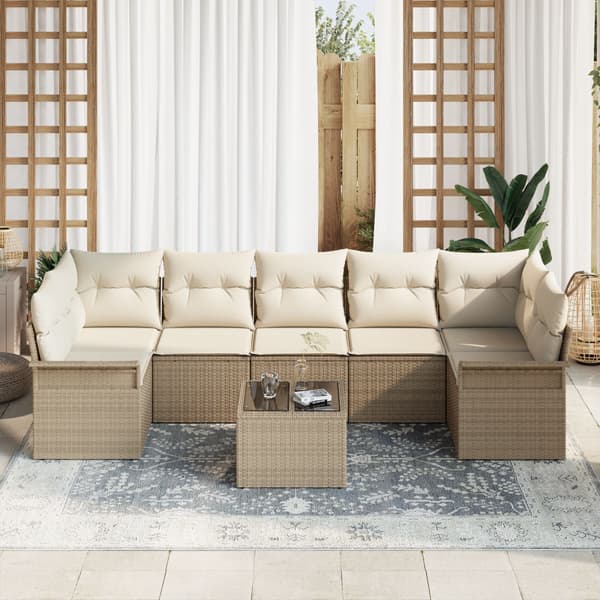 Trädgårdsoffset med kudde 8 pcs Beige konstrotting