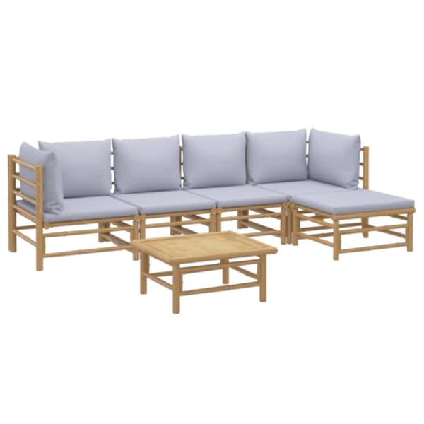 Loungegrupp 6 delar ljusgråa dynor bambu