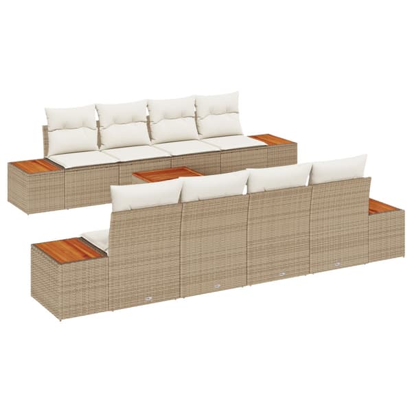 Trädgårdsoffset med kudde 9 pcs Beige Poly rattan