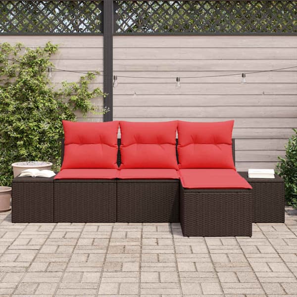 Soffset med kudde 4 pcs Brun Poly Rattan