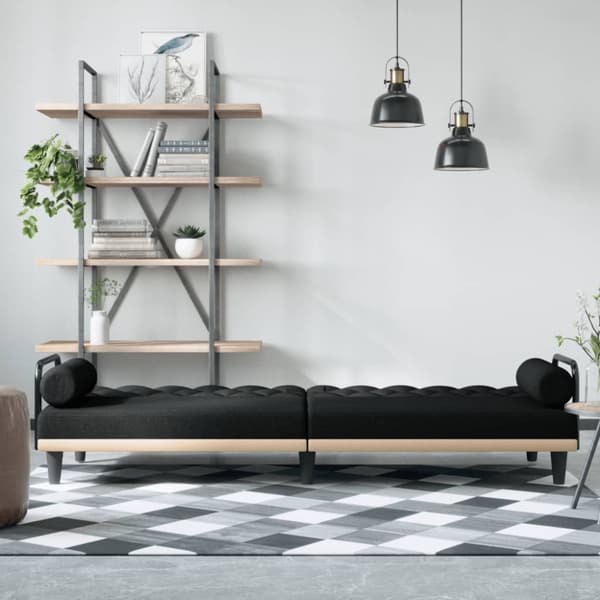 Bäddsoffa med armstöd svart tyg