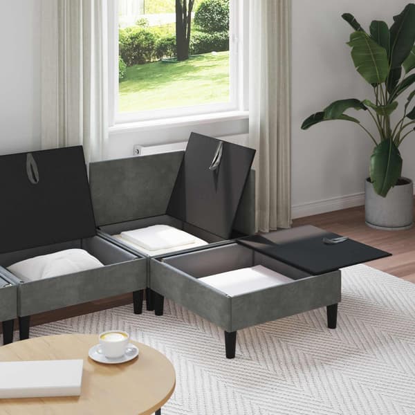Möbelset för vardagsrummet med kudde 4 pcs Mörkgrå Sammet