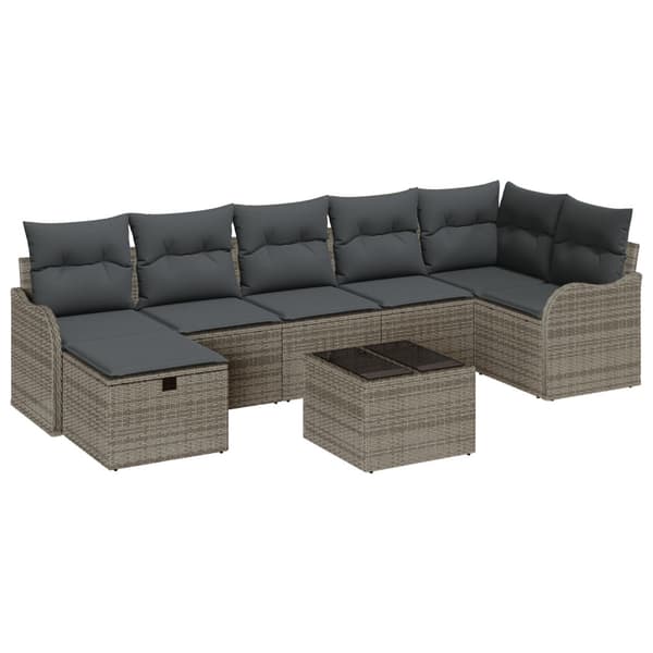 Trädgårdsoffset med kudde med lagring 8 pcs Grå Poly rattan