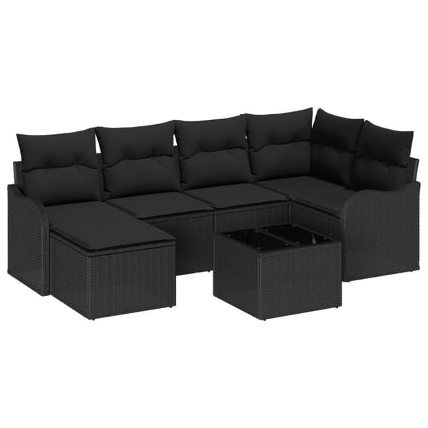 Trädgårdsoffset med kudde 7 pcs Svart Poly rattan