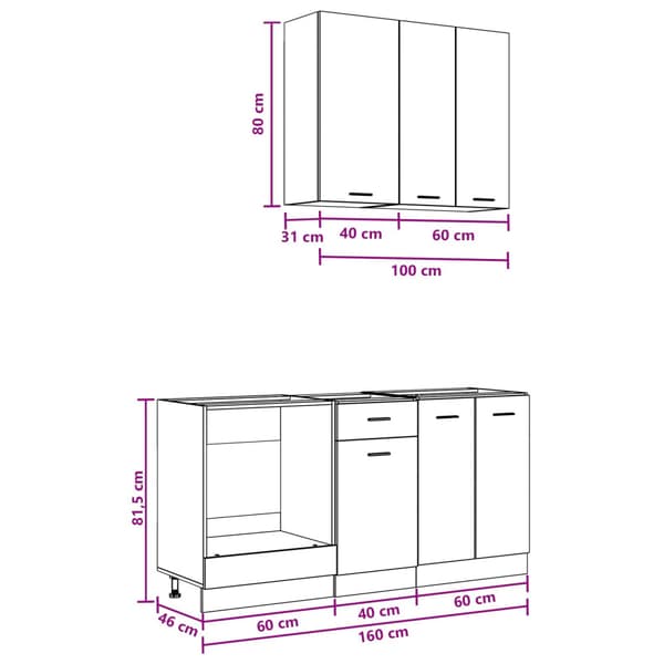 Köksenhet LYON 5 pcs Betonggrå Konstruerat trä