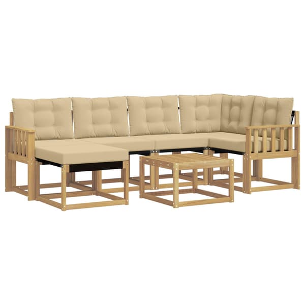 Utomhussoffset med kudde 7 pcs Vit och Beige