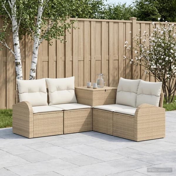 Soffset 5 st Beige och krämvit Poly Rattan och stål