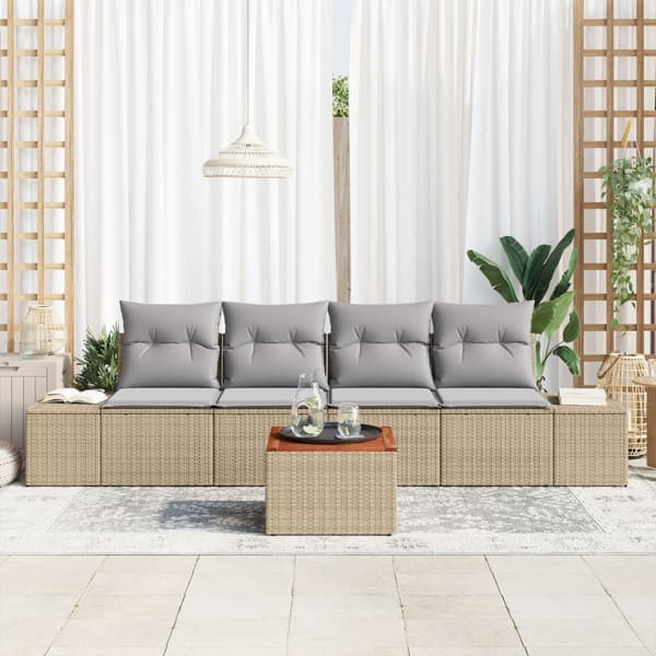 Trädgårdsoffset med kudde 5 pcs Beige konstrotting
