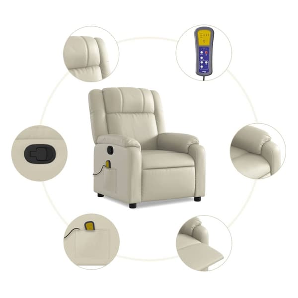 Massagefåtölj krämfärgad konstläder