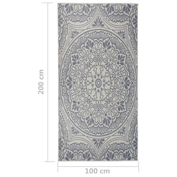 Utomhusmatta plattvävd 100x200 cm blått tryck