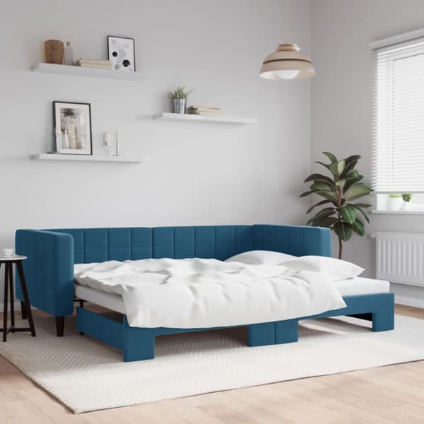 Dagbädd utdragbar blå 90x200 cm sammet
