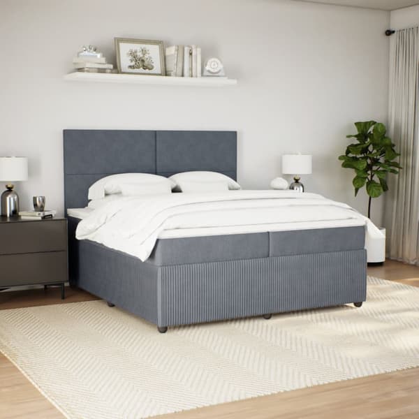 Ramsäng med madrass mörkgrå 200x200 cm sammet