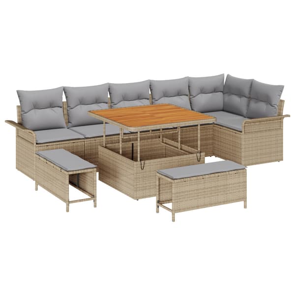Trädgårdsoffset med kudde 9 pcs Beige konstrotting