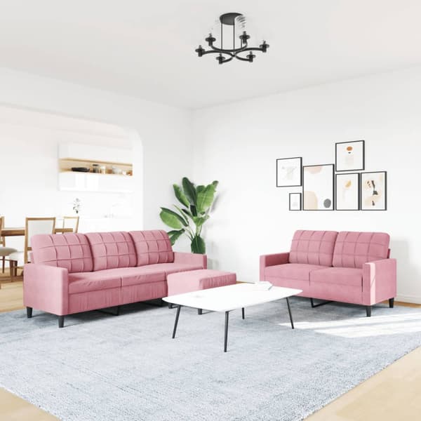 Soffgrupp med dynor 3 delar rosa sammet