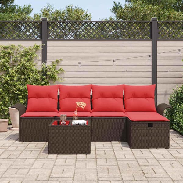 Trädgårdsoffset med kudde med lagring 6 pcs Poly rattan