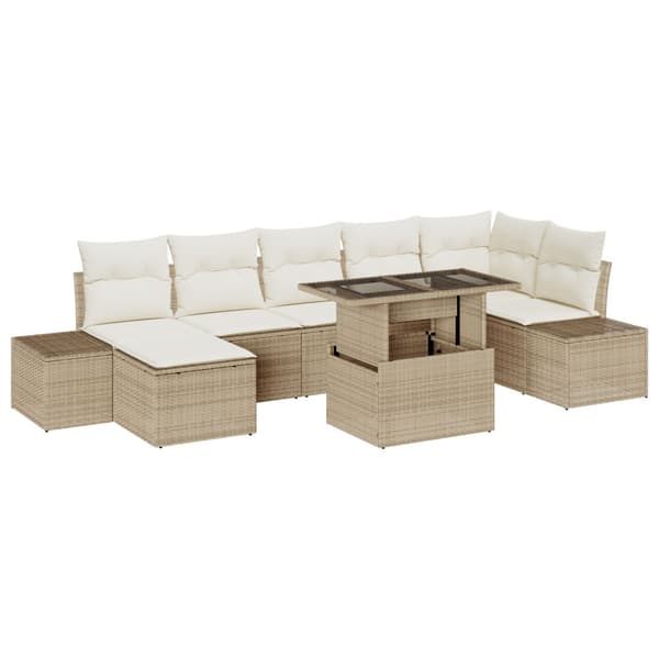 Trädgårdsoffset med lagring 8 pcs Beige Poly rattan