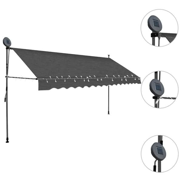 Markis manuellt infällbar med LED 350 cm antracit
