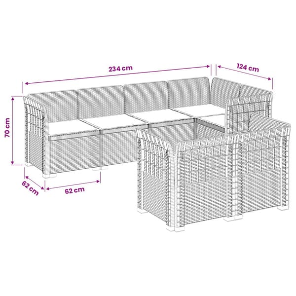 7-sits Soffa med Kuddar Rattanlook PP Brun