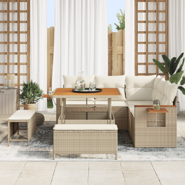 Trädgårdsoffset 9 pcs Beige och gräddfärgad konstrotting