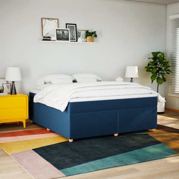Ramsäng med madrass blå 180x200 cm tyg