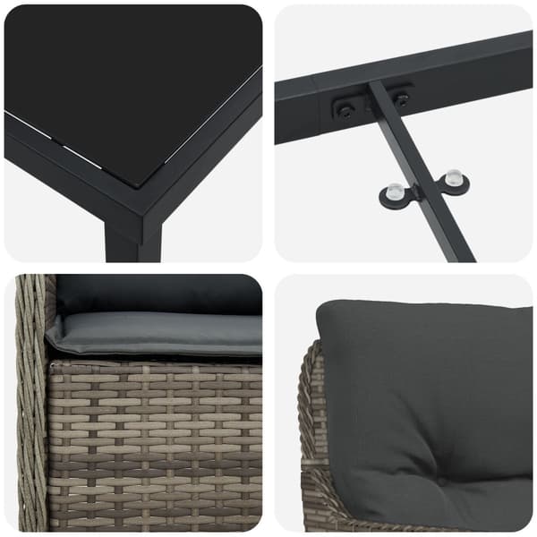 Trädgårdsmöbelset med kudde 7 pcs Grå konstrotting