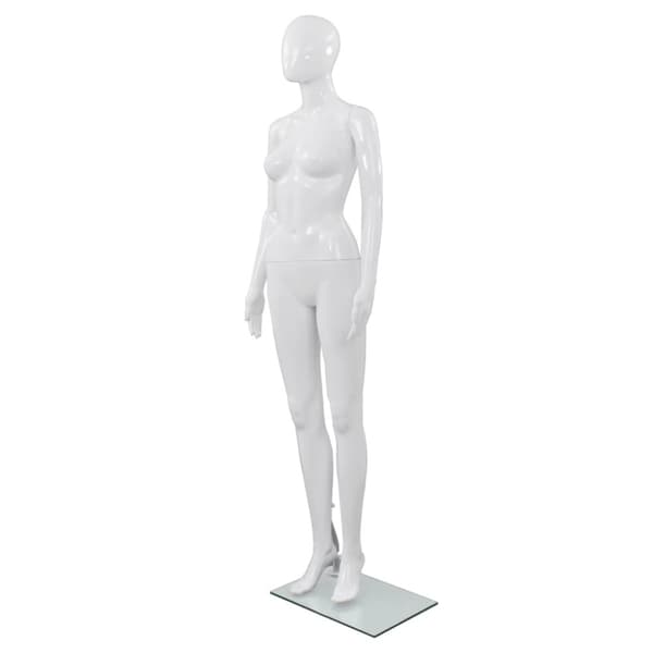 Skyltdocka dam helkropps med bas i glas glansig vit 175 cm