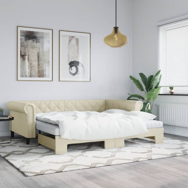 Dagbädd utdragbar gräddvit 90x200 cm konstläder