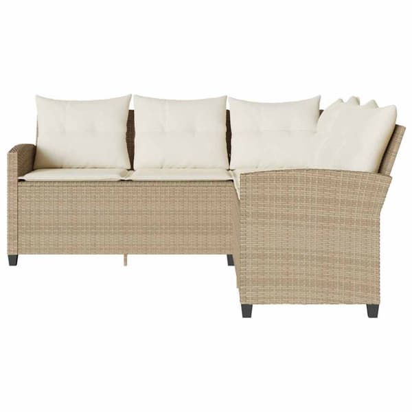L-formad soffsoffa med kuddar beige konstrotting