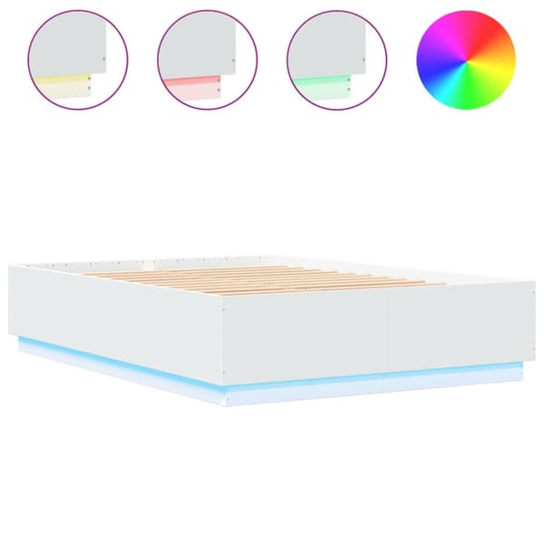 Sängram med LEDs vit 150x200 cm konstruerad trä
