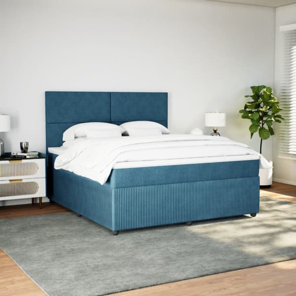 Ramsäng med madrass mörkblå 180x200 cm sammet