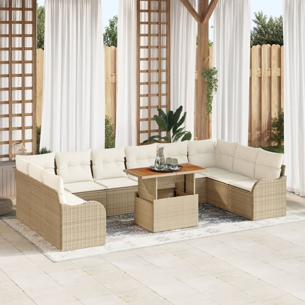 Trädgårdsoffset 11 st Beige Poly rattan