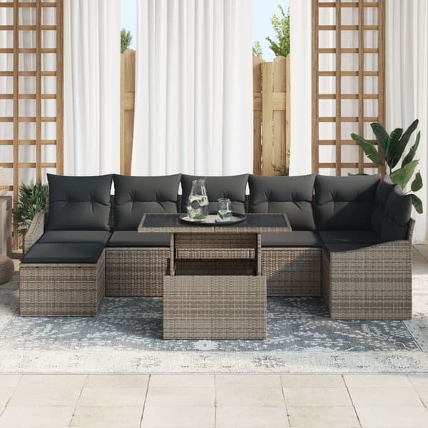 Trädgårdsoffset 8 pcs Grå Poly Rattan och Pulverlackerad Stål