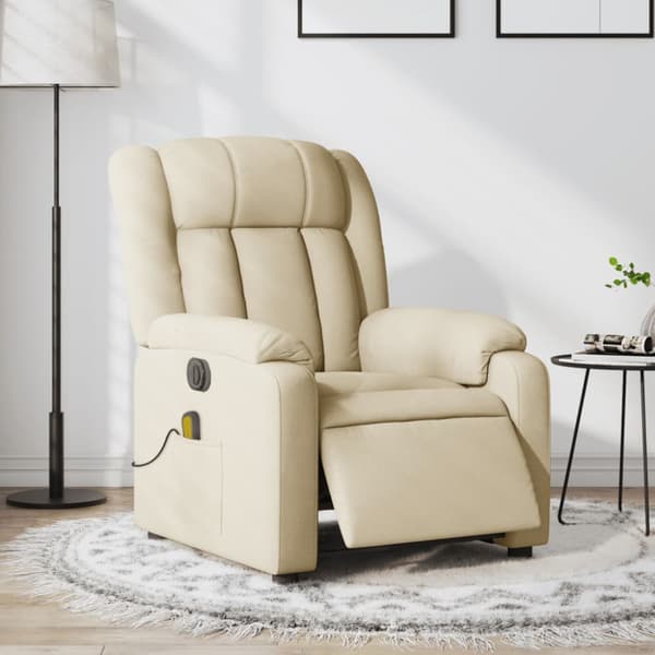 Elektrisk massagefåtölj gräddvit tyg