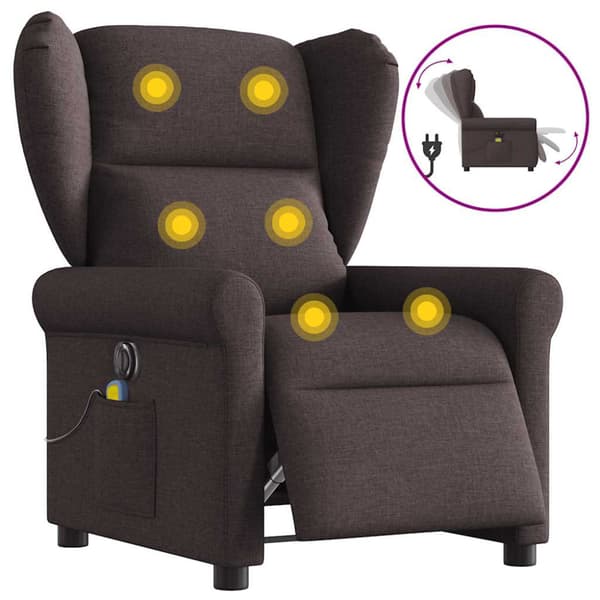 Elektrisk massagefåtölj mörkbrun tyg