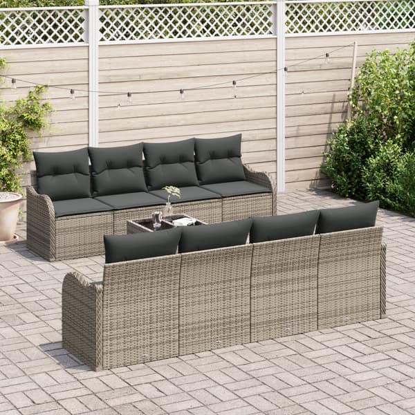 Trädgårdsoffset 9 pcs Grå Poly Rattan och Stål och Glas