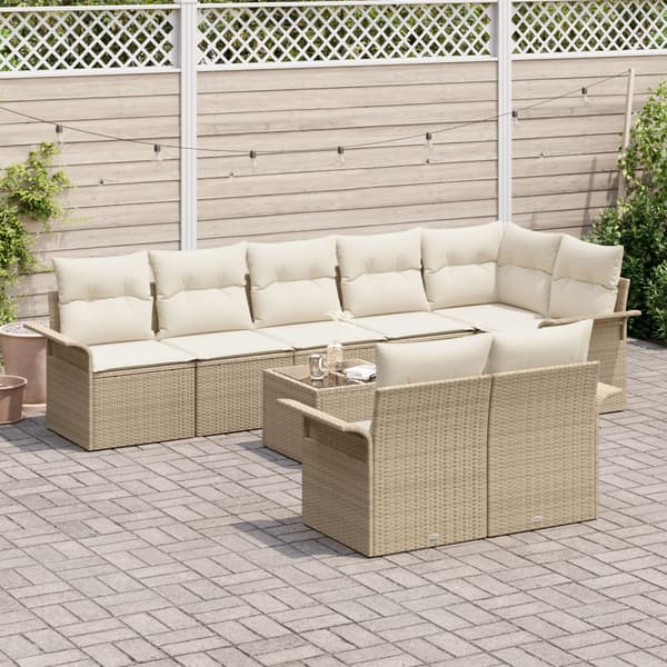 Trädgårdsoffset med kudde 9 pcs Beige Poly rattan