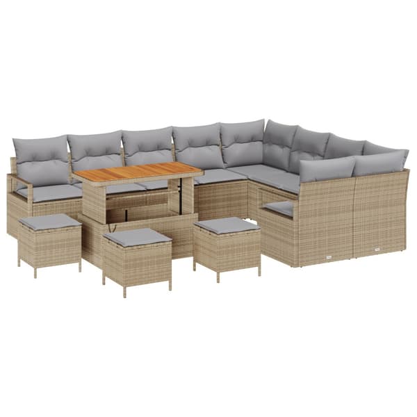 Trädgårdsoffset med kudde 13 pcs Beige konstrotting