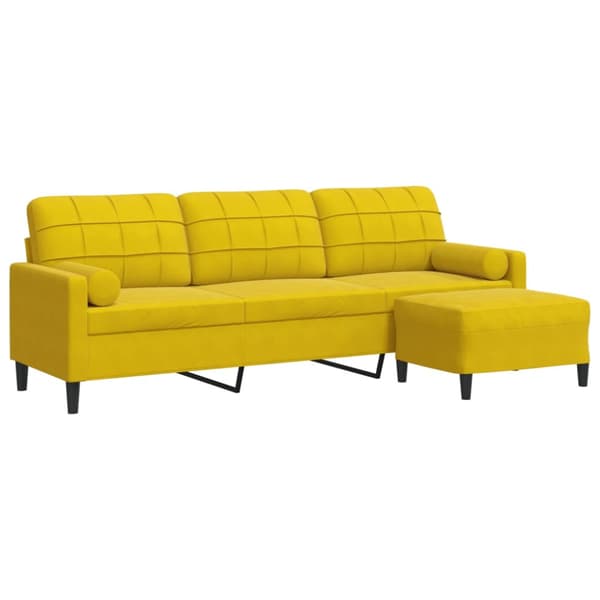3-sitssoffa med fotpall gul 210 cm sammet