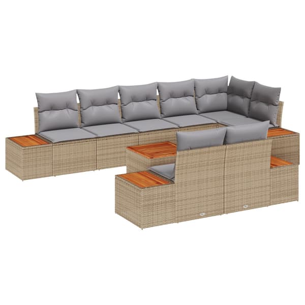 Trädgårdsoffset med kudde 9 pcs Beige Poly rattan
