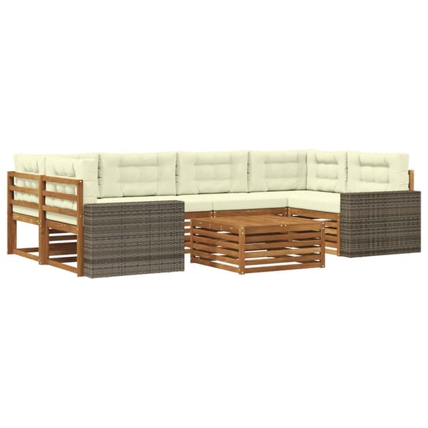Utomhussoffset med kudde 7 pcs Naturlig och Grädde Polyester