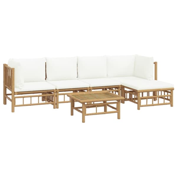 Loungegrupp 6 delar gräddvita dynor bambu